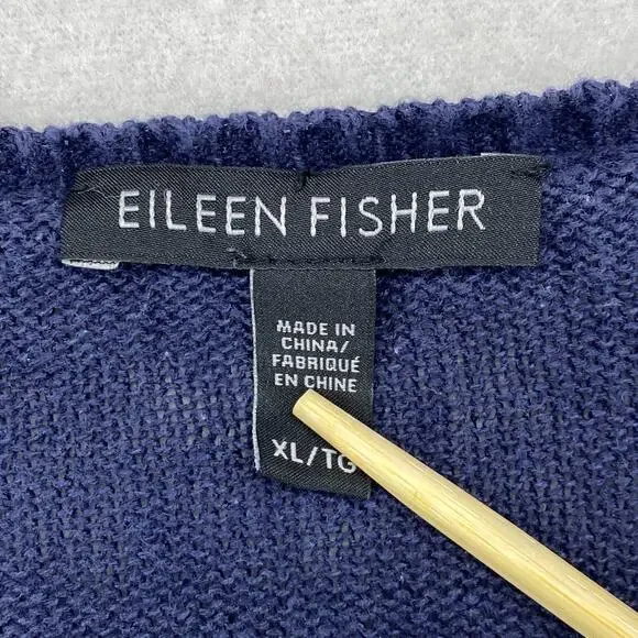 EILEEN FISHER Sweater XL Organic Linen Boxy V-Neck Pullover Jumper Blue - Picture 5 of 11